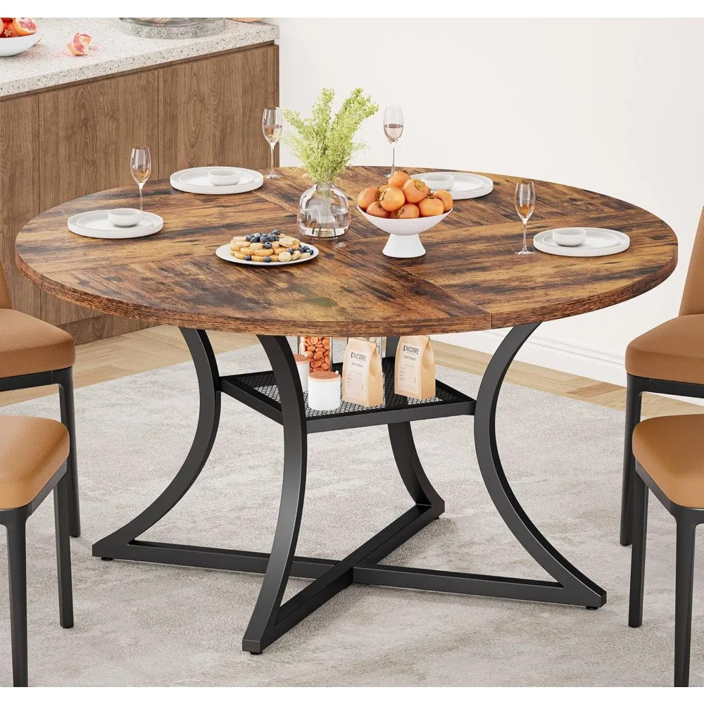 Great Buy 47.2" Round Dining Table For 4, Wood Kitchen Table With ...
