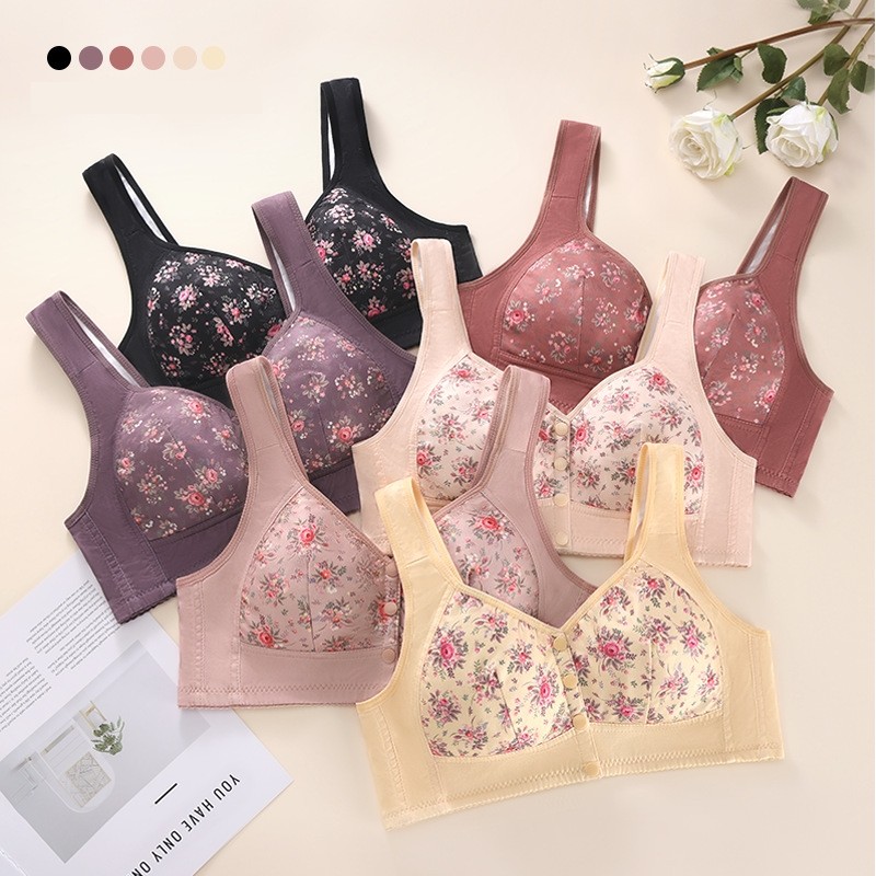 Big Size Bra 36-46 Printed Flower Non-Wired Bra Push Up Printed Bra ...