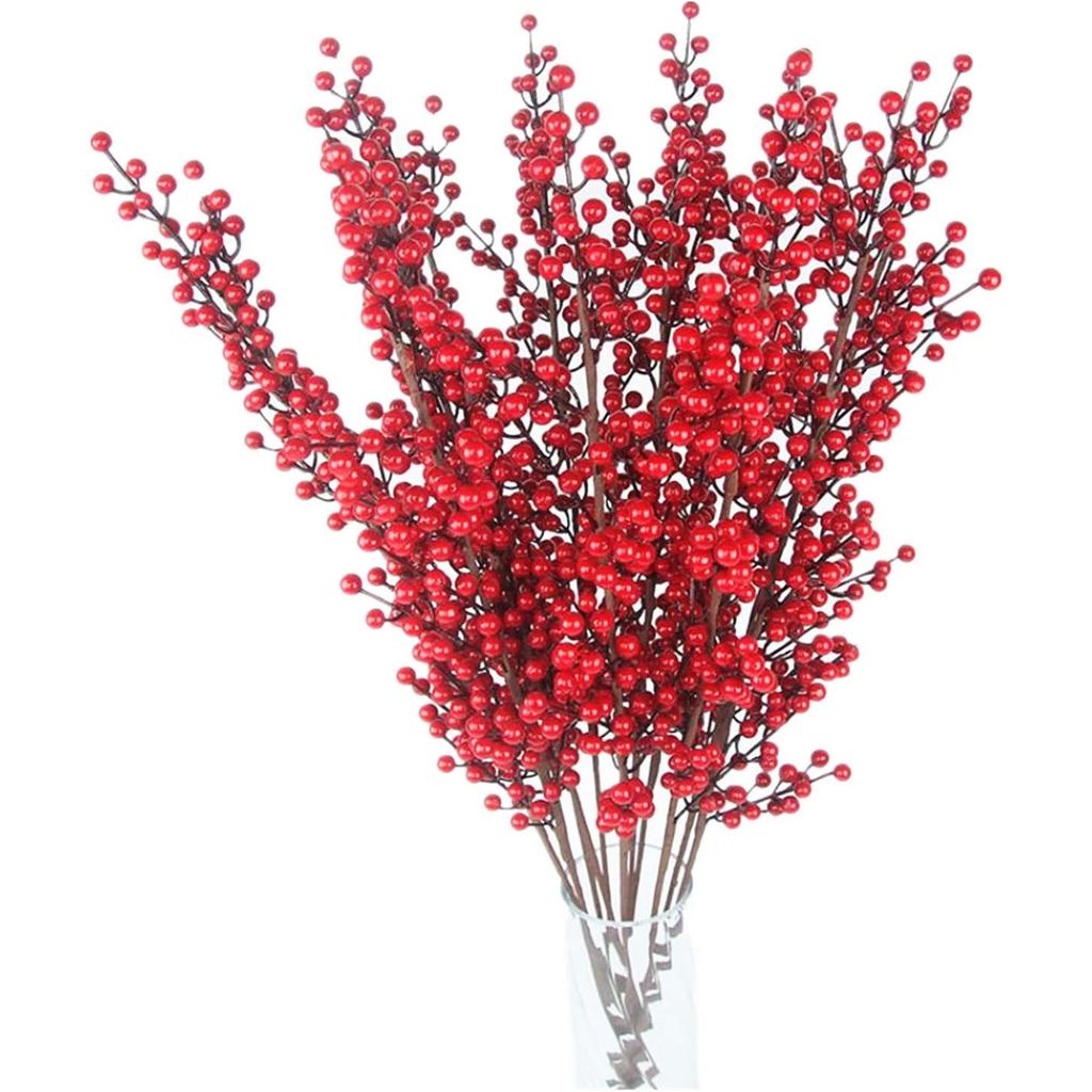 25 Inch Artificial Red Berry Stems Branches,Faux Berries Fake Flower ...