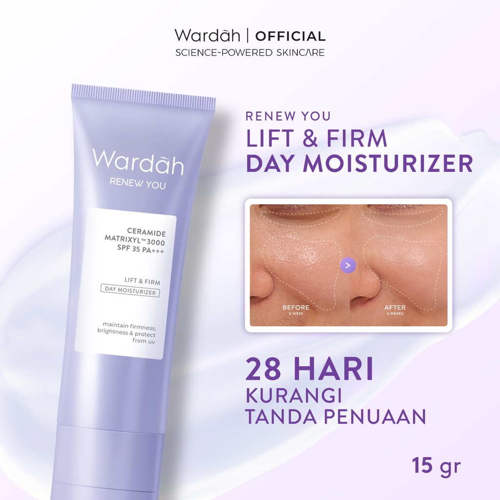 WARDAH Renew You Moisturizer Ceramide Matrixyl 3000 Lift & Firm SPF 35 PA+++ Brightening Day Cream - Krim Pelembab Wajah, Pencerah Wajah, Penghilang Jerawat, Mengencangkan Wajah, Menghilangkan Flek dan Bekas Jerawat - Skincare - Gambar 3
