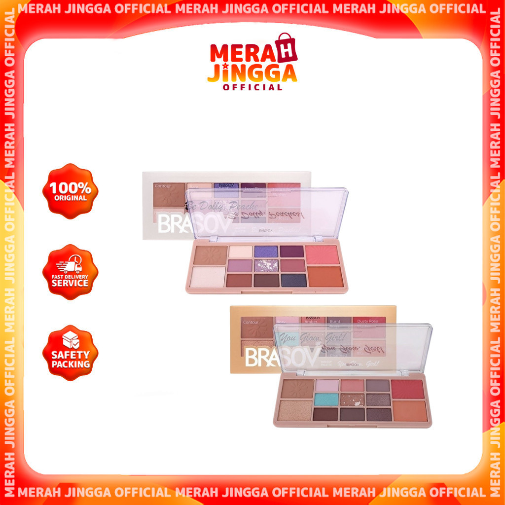BRASOV Makeup Palette Eye Shadow Blush On / Set Contour Highlighter Makeup / Merah Jingga Official
