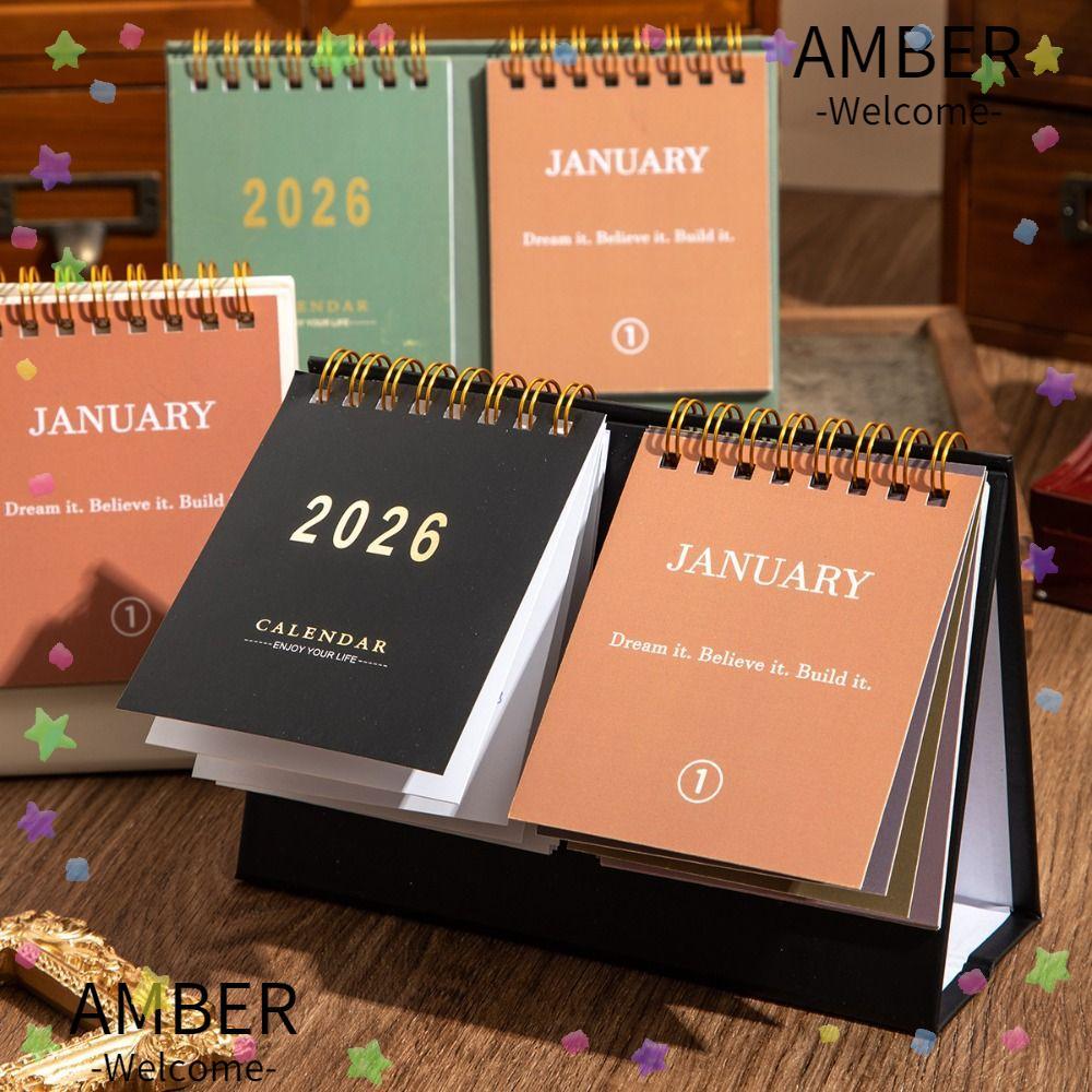 AMBER 2026 Desk Calendar, Desktop Decoration Coil Mini Calendar ...