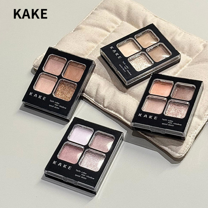 KAKE Eyeshadow 眼影盘柔彩四色自带眼影刷哑光珠光细闪高光提亮 Palette Four Soft Colors With ...