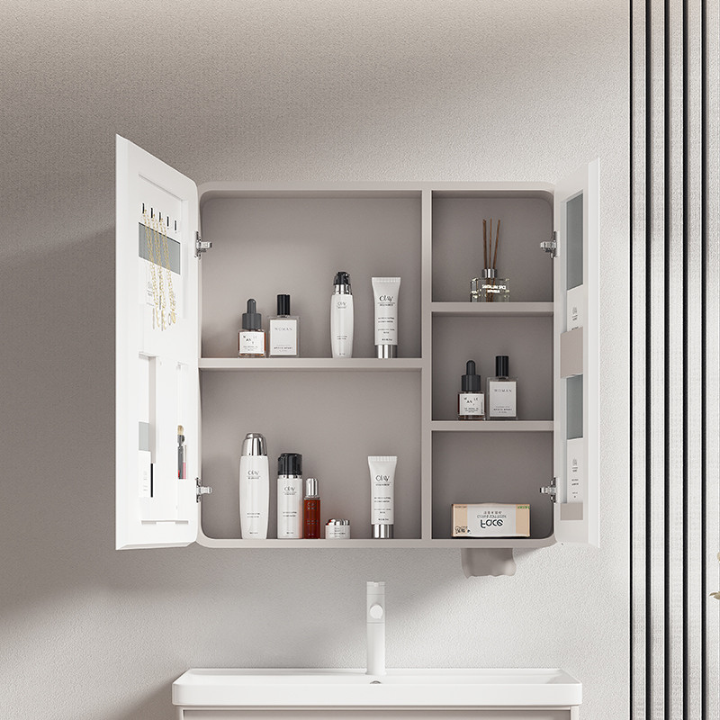 Space Aluminum Arc-Shaped Bathroom Mirror Cabinet Smart Light Locker ...