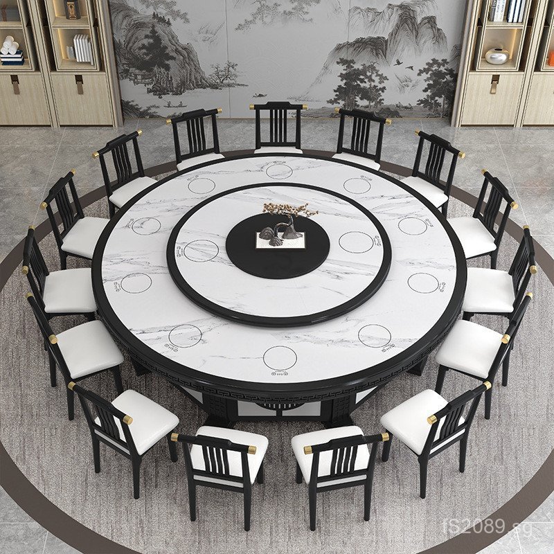 Automatic Large Round Dining Table Simple New Chinese Style Marble Hot ...