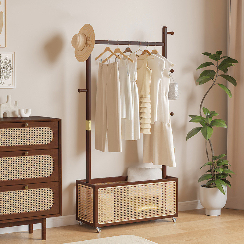 2024New Model Movable Solid Wood Clothes Rack Bedroom Floor-standing ...