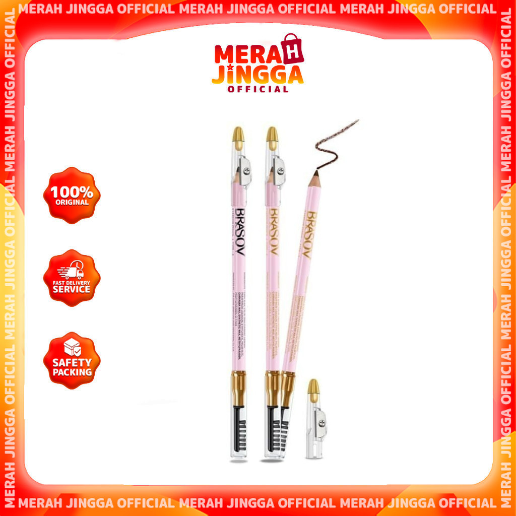 BRASOV Eyebrow Pencil 3in1 / Eyebrow Pencil 2in1 - Type A / Merah Jingga Official