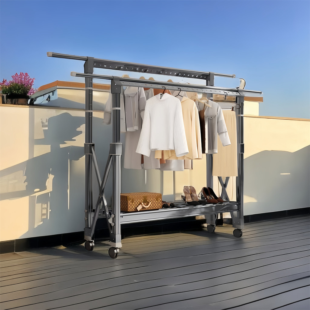 Aluminum Foldable Laundry Rack with Wheels Telescopic Rack Extendable ...