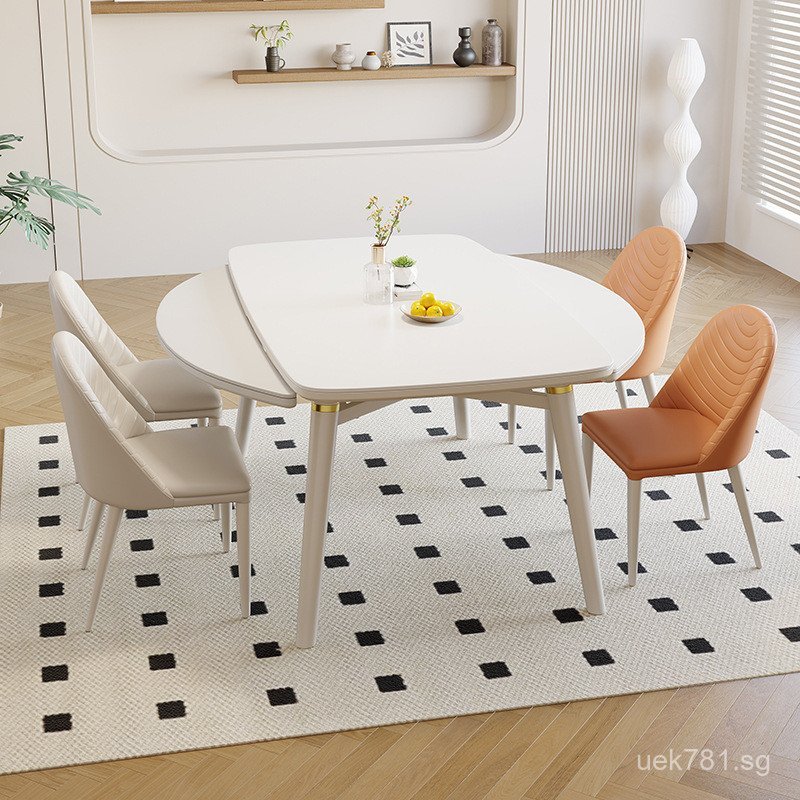 Cream Solid Wood Dining Table Modern Simple Extendable Dining Table and ...