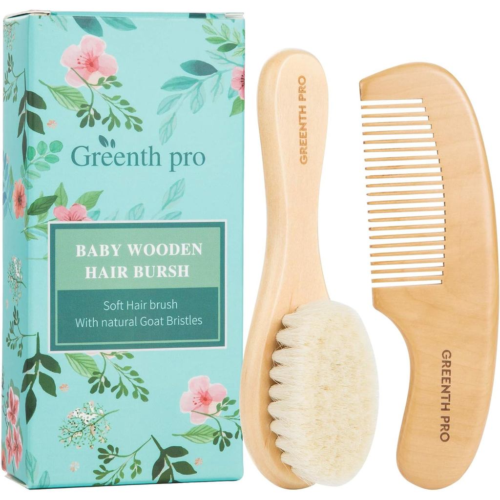 Baby Hair Bush and Comb Set -Nature Lotus Wood with Soft Goat Bristle ...