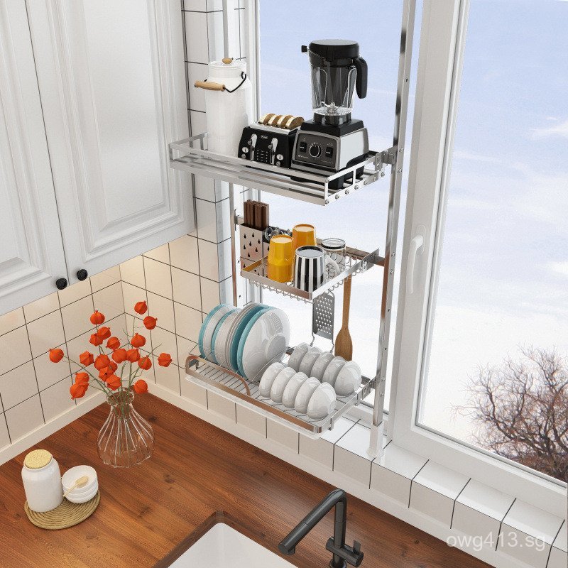 Storage Rack Organizer No-Drill Pot Rack Overhead Dish Rack Shelf ...