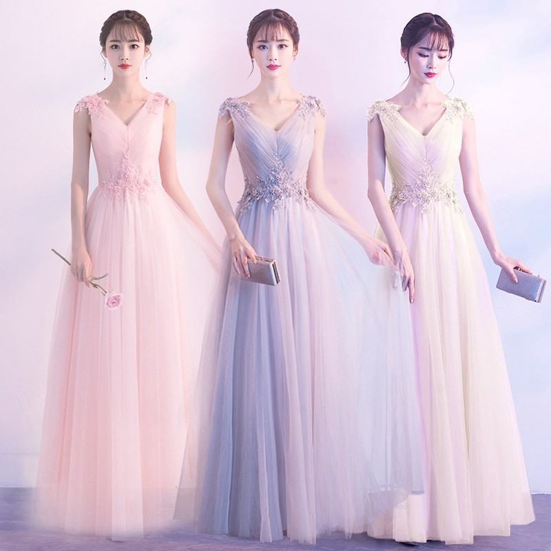 Simple Women's Banquet Evening Dress Sleeveless V-neck Wedding Slim ...