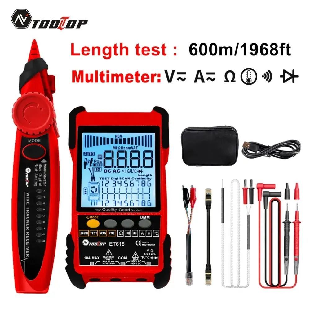 TOOLTOP Network Cable Tester Multimeter Lan Cable Tracking POE Test ...