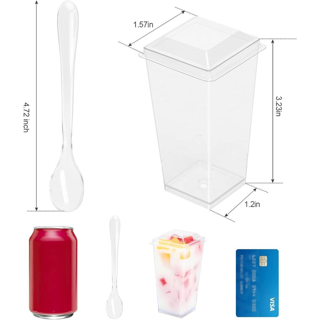 EASERCY 50 Pack 3 oz Square Mini Dessert Cups with Lids and Spoons ...