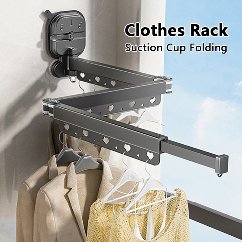 [SG Seller] Clothes Hanger No Drilling Suction Cup Retractable Balcony ...