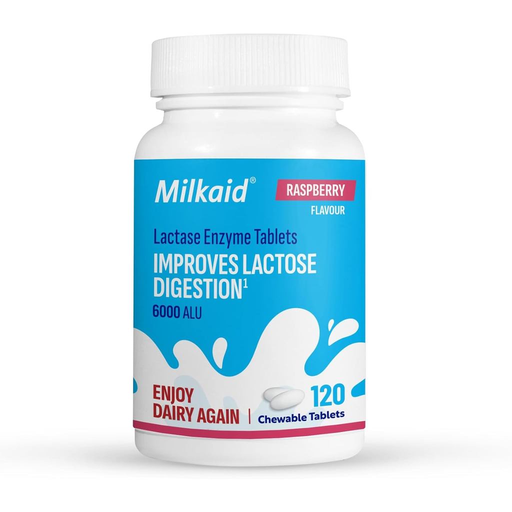 Milkaid Lactase Enzyme Chewable Tablets for Lactose Intolerance Relief ...