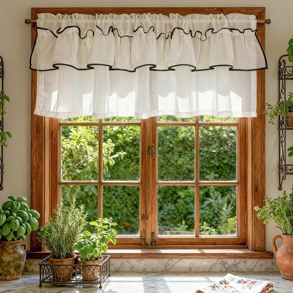 Vintage Chic Style Bohemian White Sheer Short Curtain With Ruffles and ...