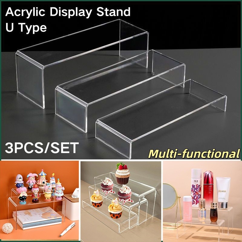 3PCS Acrylic Display Stand Clear U Type Storage Rack Multi-functional ...