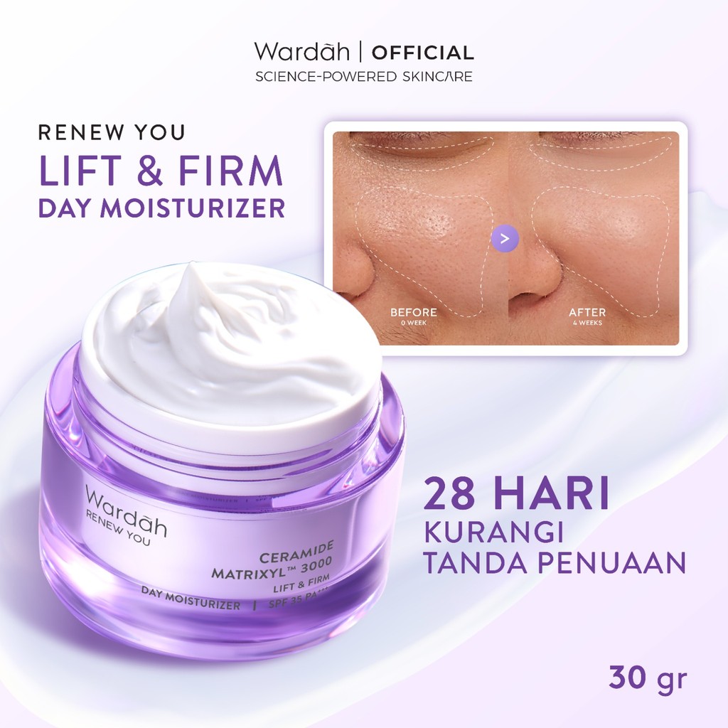 WARDAH Renew You Moisturizer Ceramide Matrixyl 3000 Lift & Firm SPF 35 PA+++ Brightening Day Cream - Krim Pelembab Wajah, Pencerah Wajah, Penghilang Jerawat, Mengencangkan Wajah, Menghilangkan Flek dan Bekas Jerawat - Skincare - Gambar 2