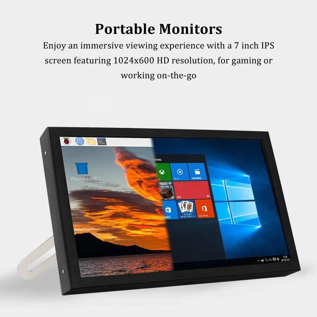 7 Inch Portable Display 1024x600 Ips Screen Hdmi-compatible Vga Av ...