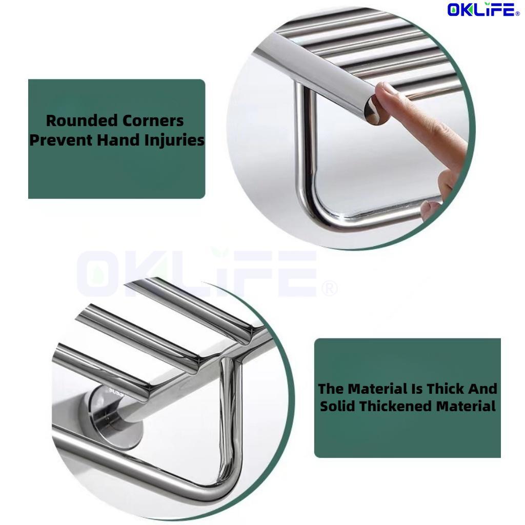 304 Stainless Steel Wall-Mounted Bathroom Towel Rack with Storage Shelf view 3