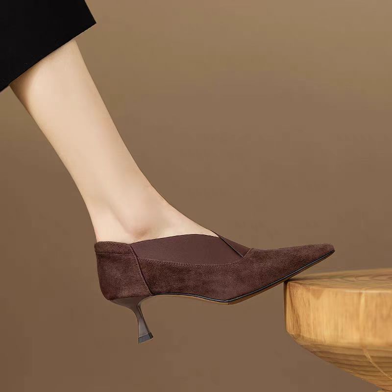 French burgundy V High Heel Shoes Matte Soft Leather Simple Pointed Toe ...