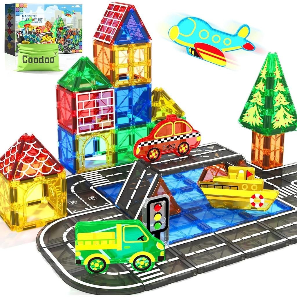 Magnetic Tiles City Road Set Kids Toys Sensory Games for 3 Year Old ...
