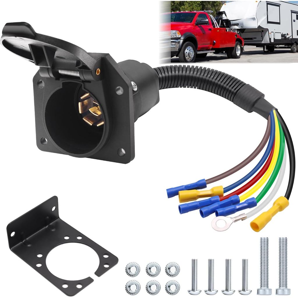 7 Pin Trailer Plug,7 Way RV Trailer Light Connector Socket, 7 Prong