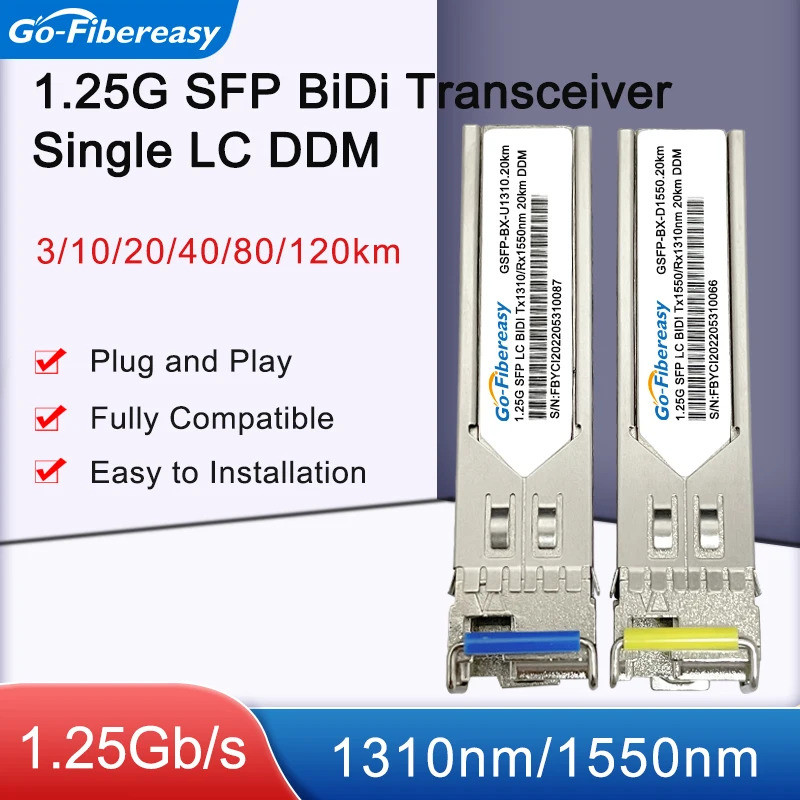 Gigabit SFP BiDi LC Transceiver Module 3/10/20/40/80/100km 1000Base-BX ...