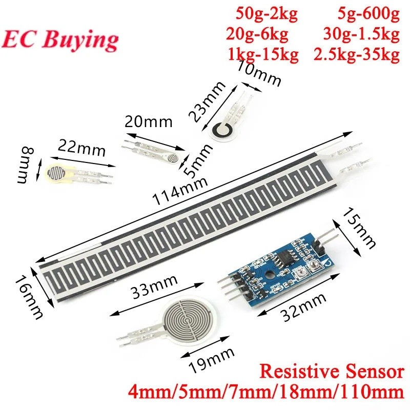 2Pcs/1pc Resistive Thin Film Pressure Sensor Flexible Force Sensitive ...