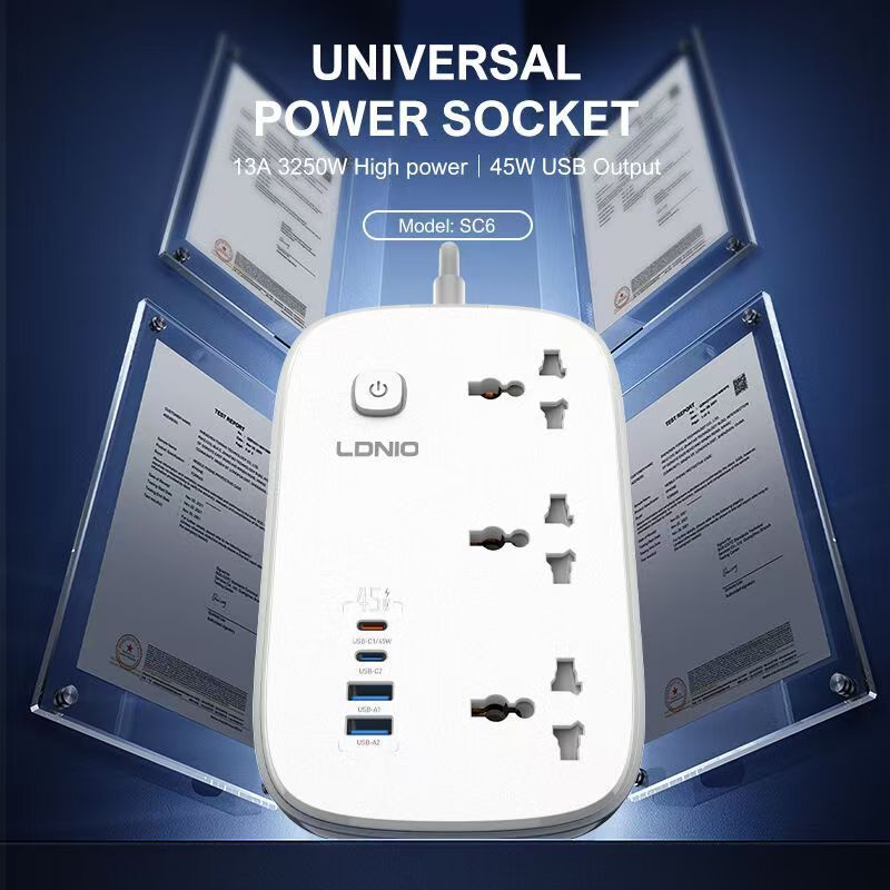 LDNIO SC6 3250W Power Socket Charger / PD45W + QC18W Fast Quick ...