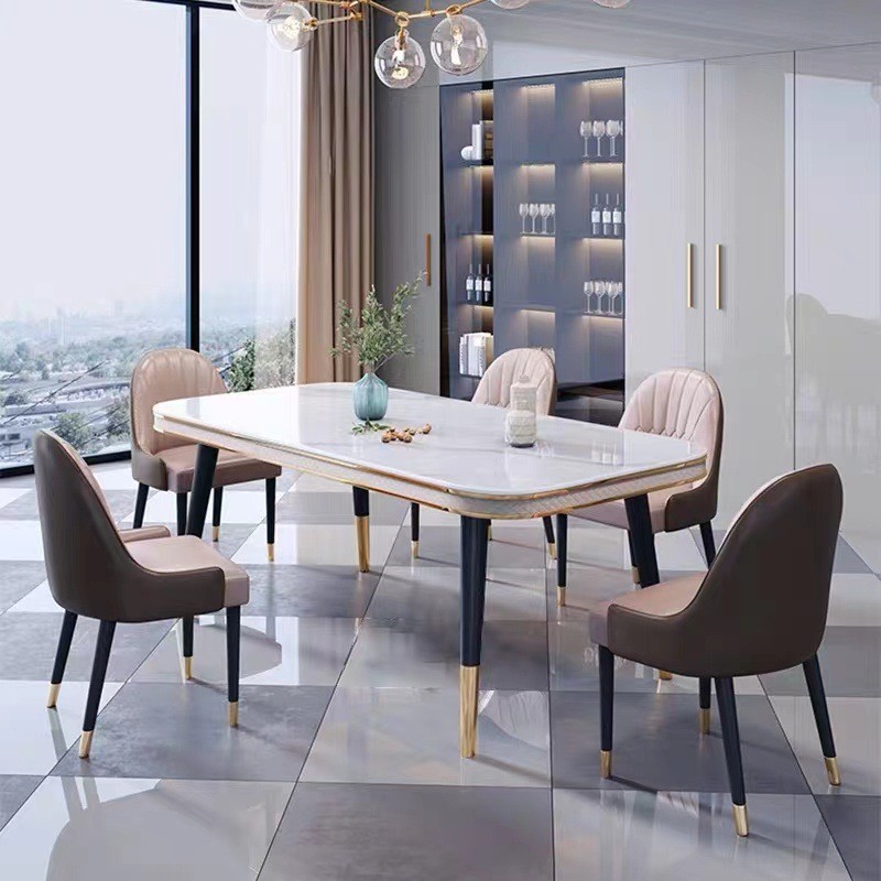 New Luxury Style Rock Plate Dining Table and Chair Set Modern Simple ...