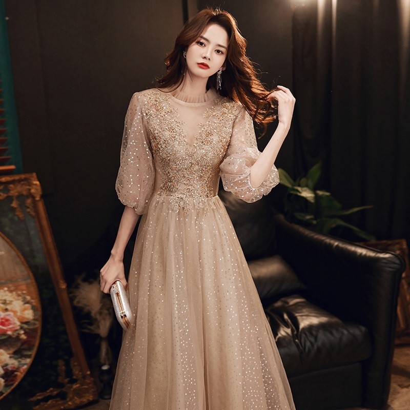 Champagne Annual Party Evening Dress for Women Fairy Temperament Starry Sky  Bridesmaid Dresses Birthday Dinner Host Prom Gown | Shopee Singapore