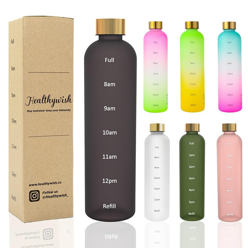 Stylish 1L Water Bottle with Time Markers - Slim and Clear Design ...