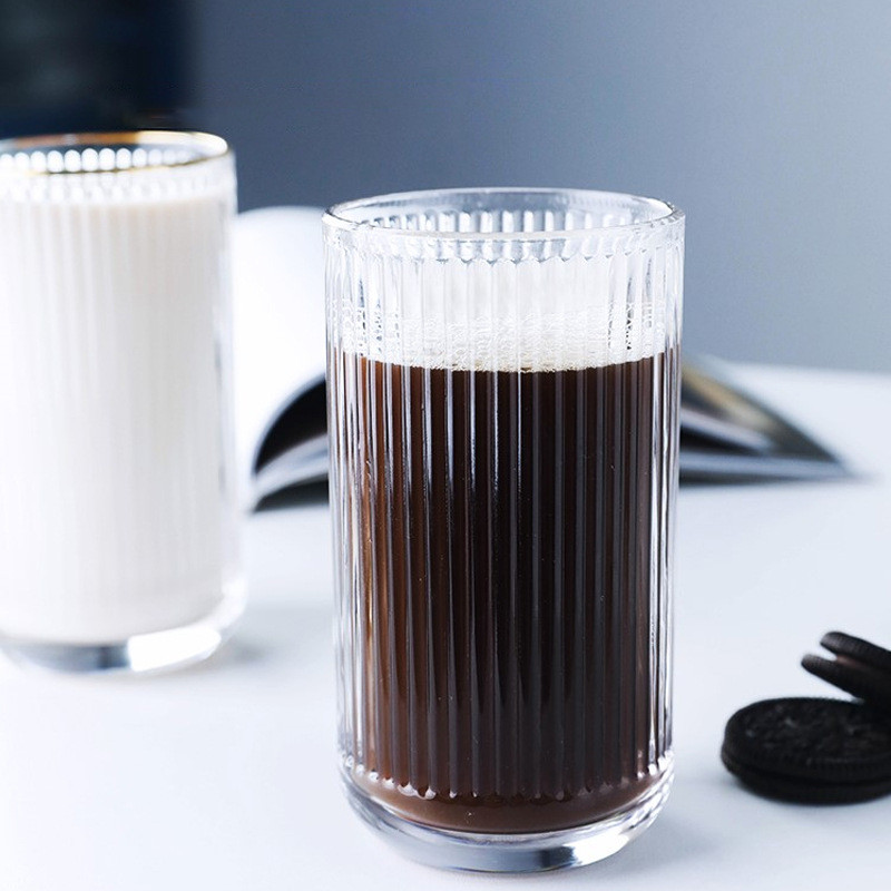 D1122-Striped Straight Body Cup Vertical Striped Glass Milk Cup Coffee ...