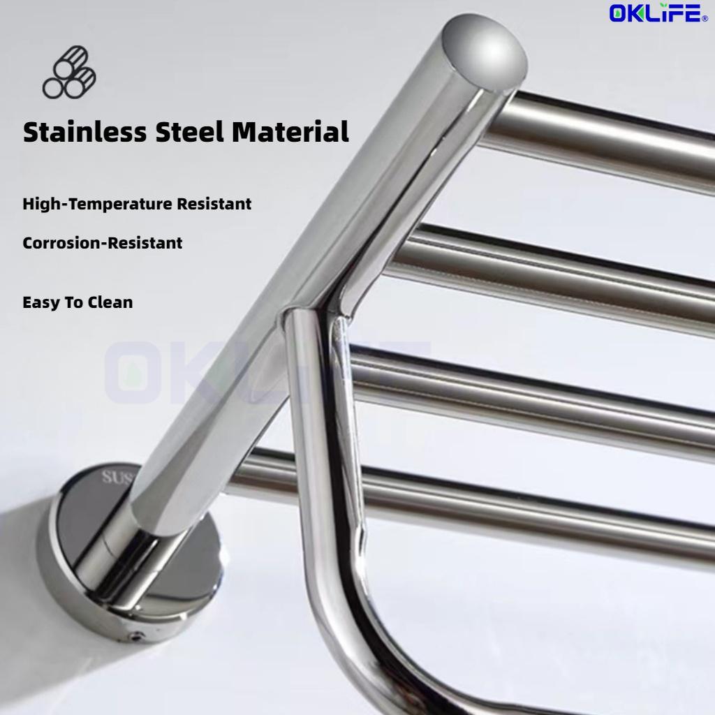304 Stainless Steel Wall-Mounted Bathroom Towel Rack with Storage Shelf view 5