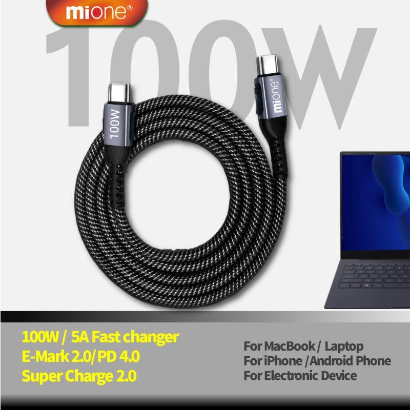 Mione 100W USB C Cable E-Mark Chip 5A Fast Charger Cord Type C to Type ...
