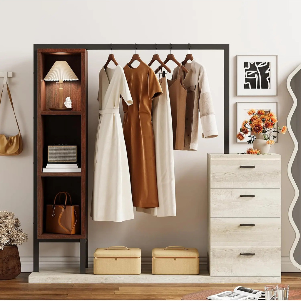 Clothes Rack With 4 Wooden Drawers, Heavy Duty Garment Rack With ...