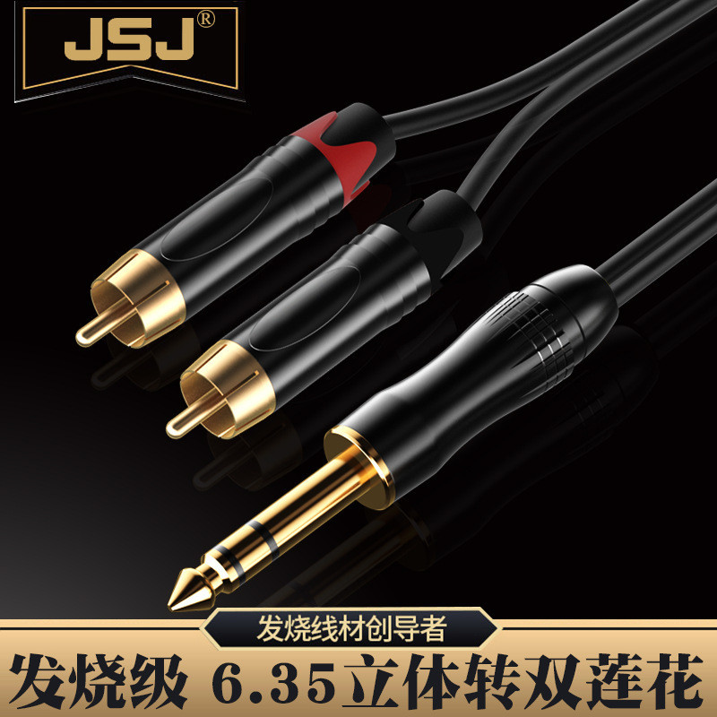 JSJ Golden Angle 6.35Double RCA Audio Cable6.53-Core to Dual Lotus ...