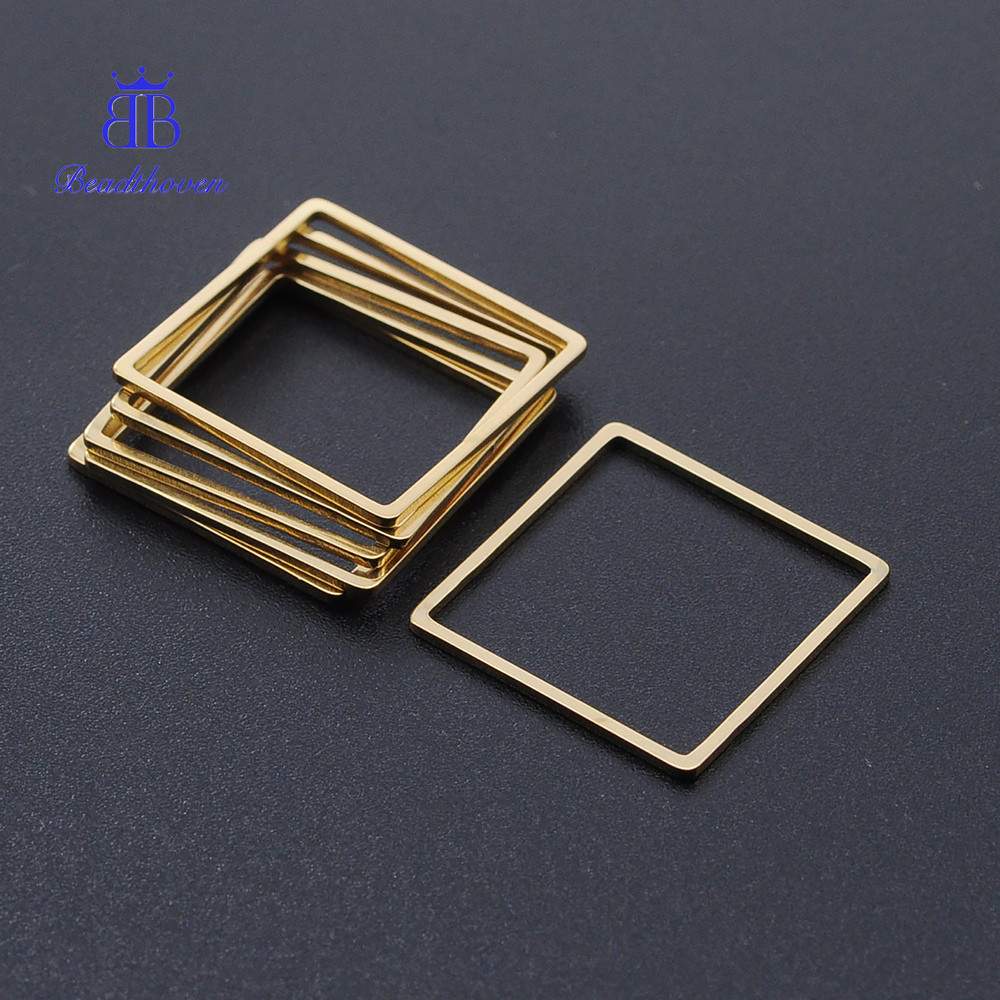 10pcs 304 Stainless Steel Linking Rings Laser Cut Square Golden ...