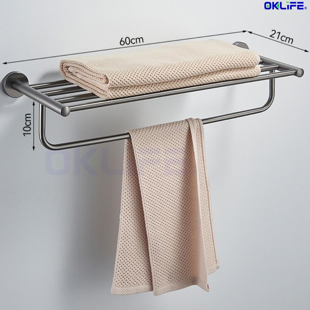 304 Stainless Steel Wall-Mounted Bathroom Towel Rack with Storage Shelf view 12
