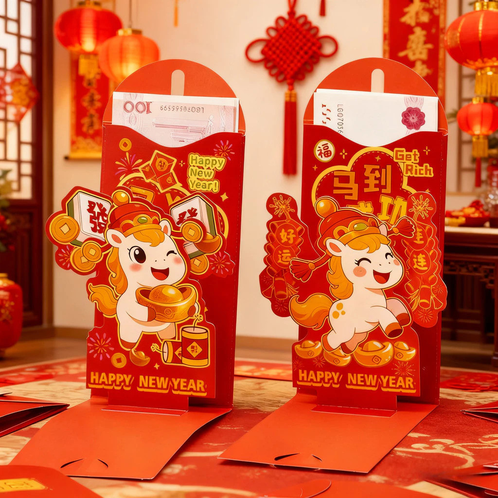2026 New Year 3D Red Envelope 馬年創意立体紅包封Cartoon Horse Year Angpao Red ...