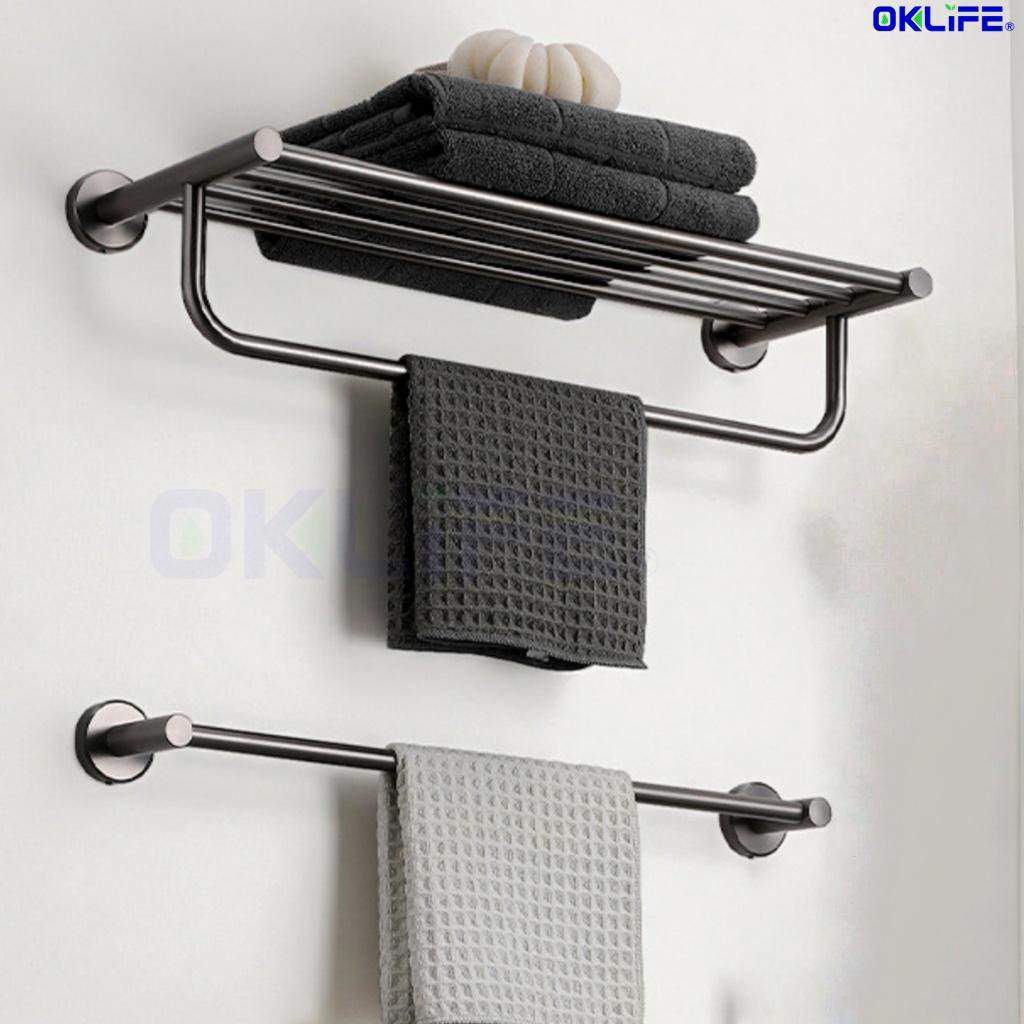 304 Stainless Steel Wall-Mounted Bathroom Towel Rack with Storage Shelf view 4