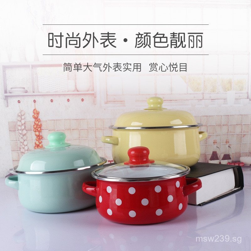 Small Enamel Pot Mini Pot16c Old-fashioned Household Double-ear Instant ...