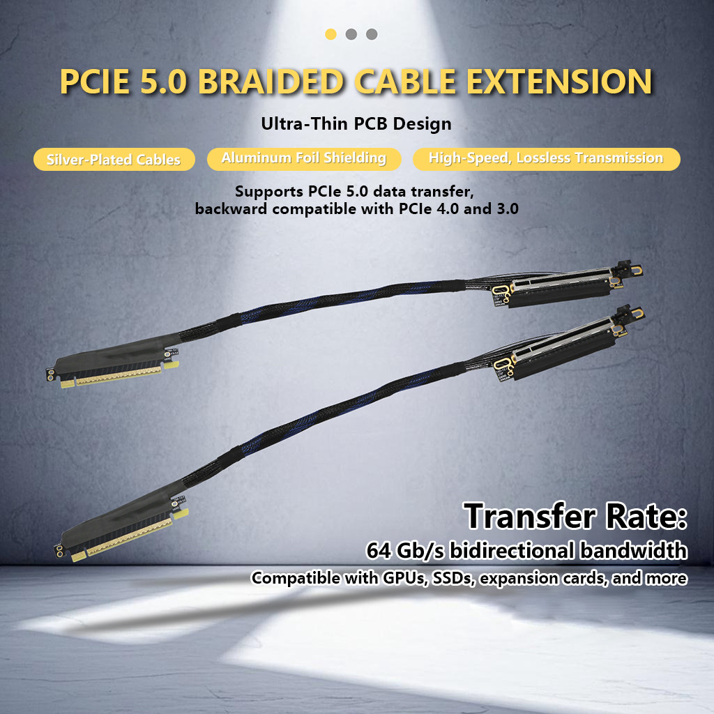 270 Degree PCIe 5.0 x16 GPU Extension Cable, Silver Plated High Speed ...