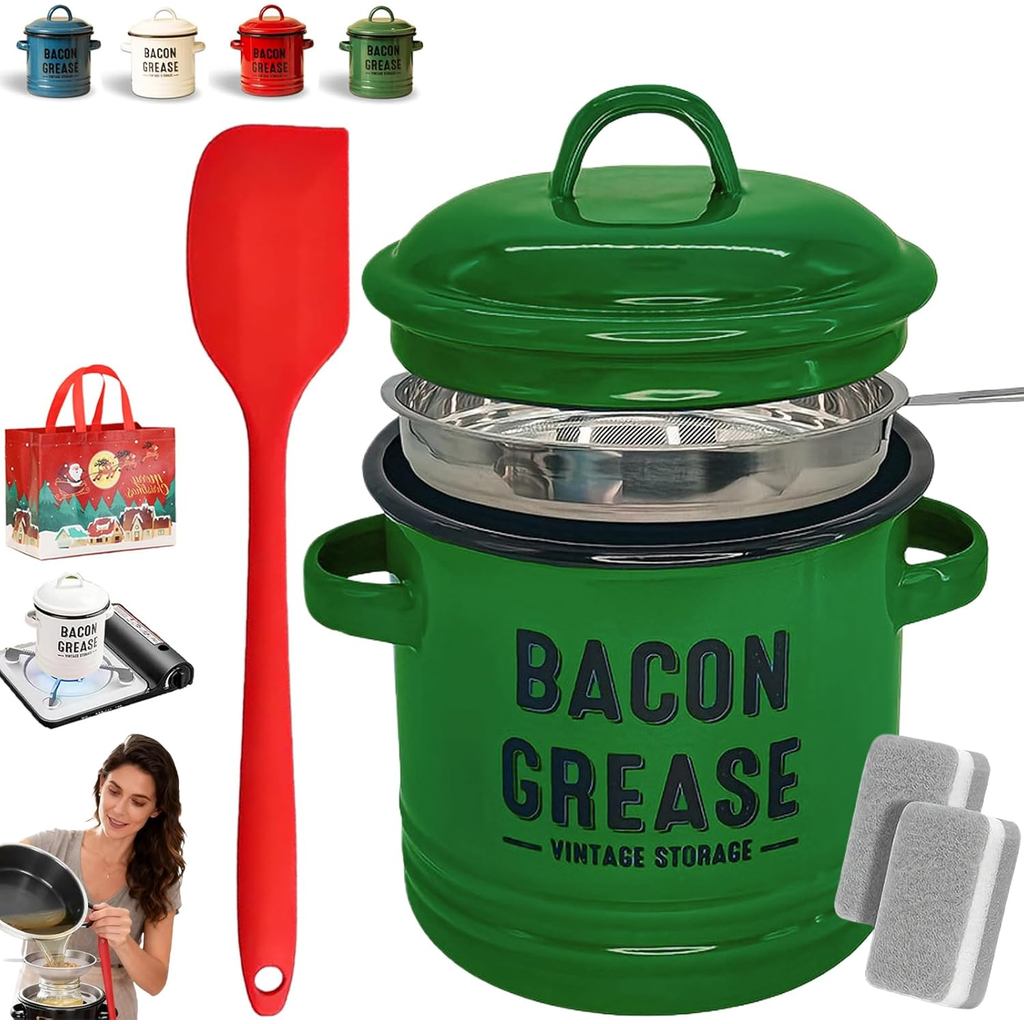 2026 New 46 Oz Bacon Grease Container with Strainer and Food-Grade ...