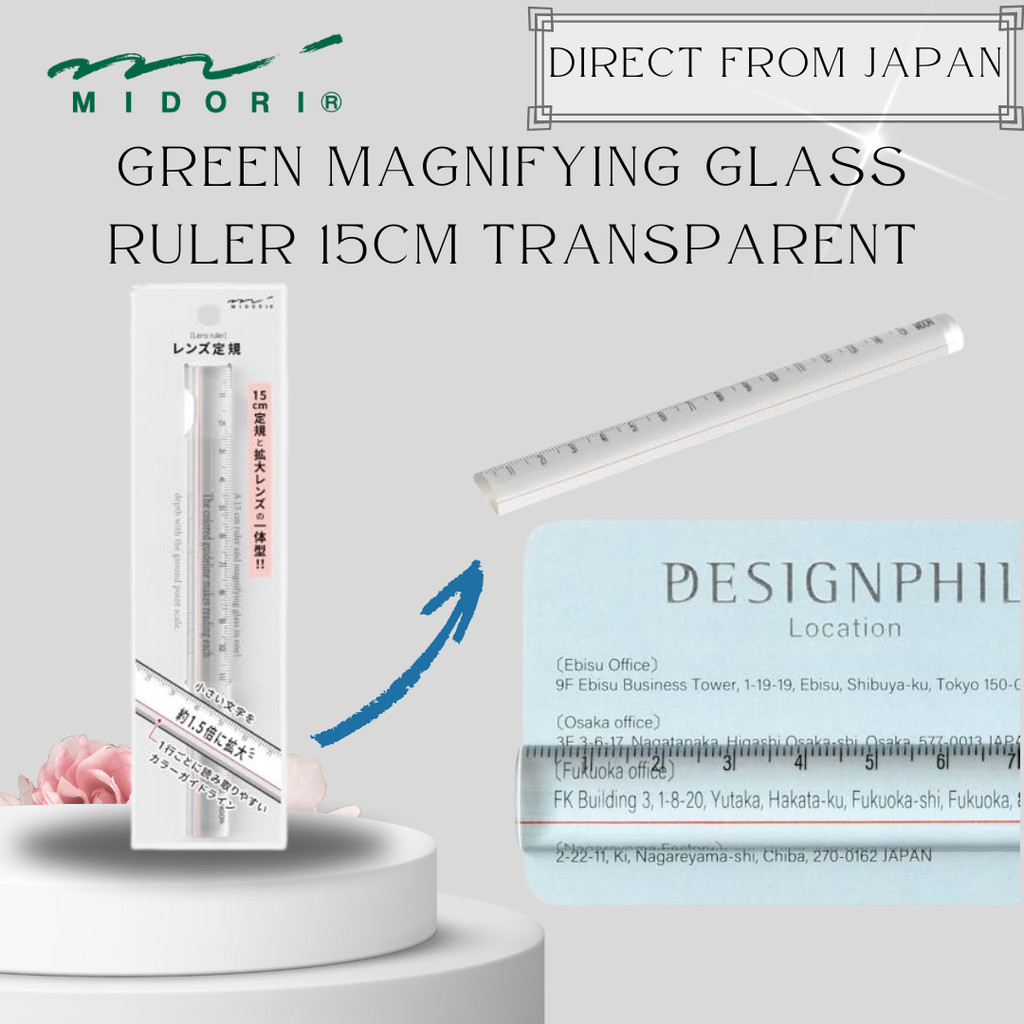 MIDORI 15cm Loupe Lens Ruler – Transparent Magnifying Ruler for ...