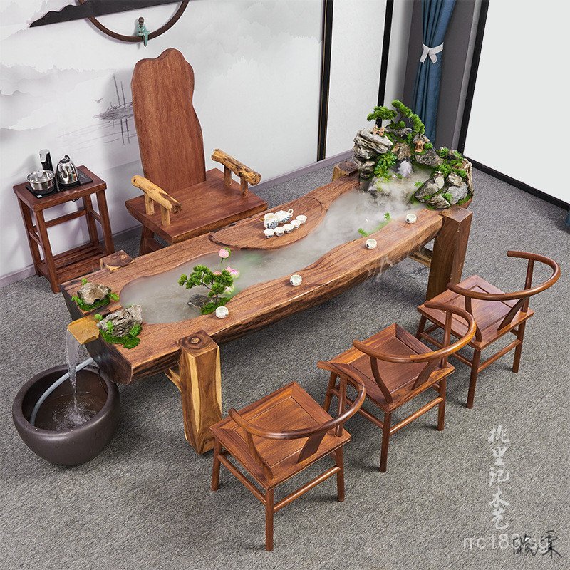 Fish Tank Table and Chair Landscape Club Circulating Antique-Style ...