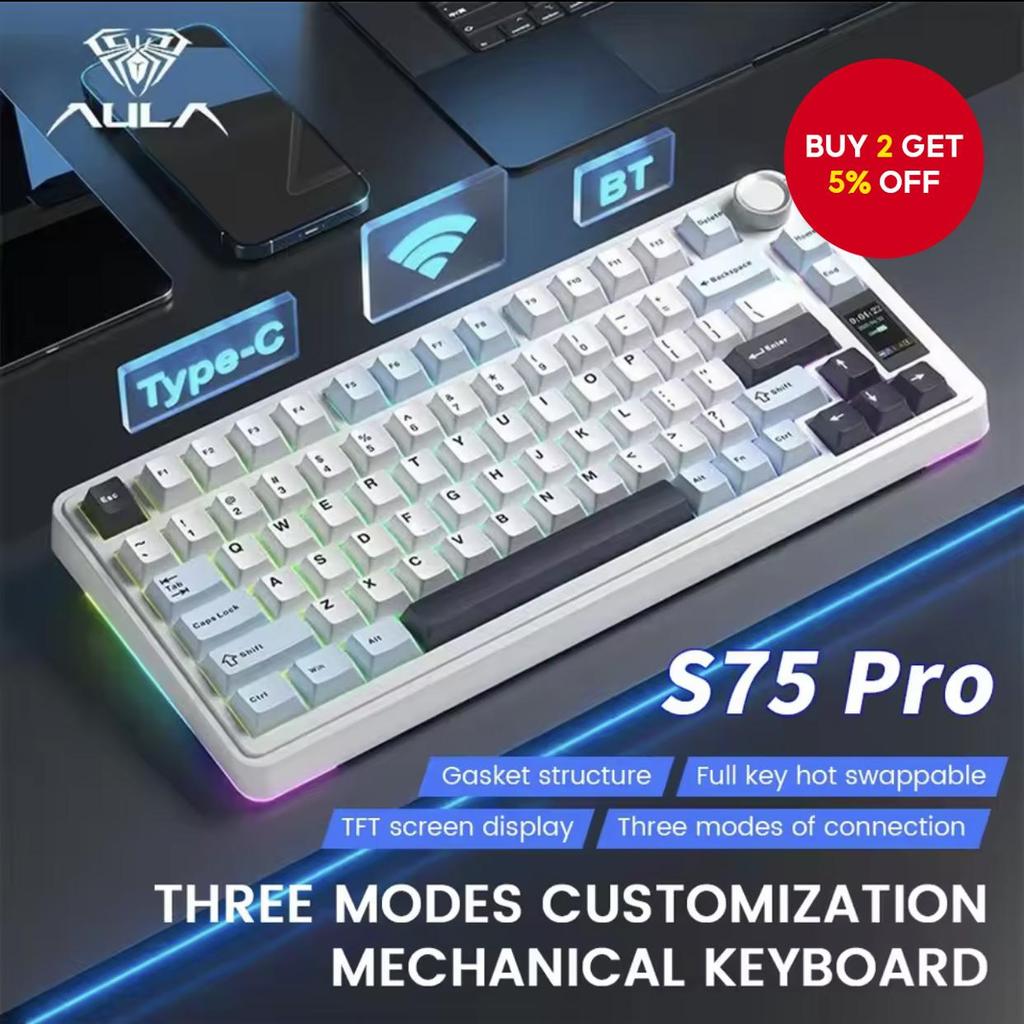 AULA S75Pro 3-Mode Mechanical Keyboard 75% Layout Wireless/Bluetooth ...
