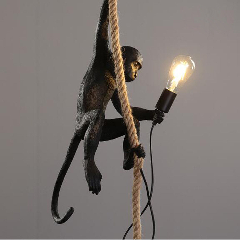 Hemp Rope Resin Monkey Lamp Industrial Style Lamp Decorative Pendant ...